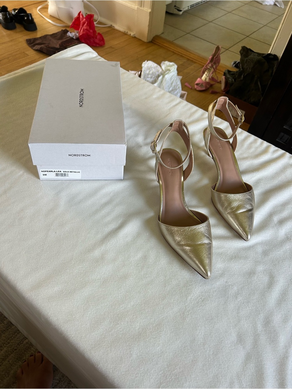 Nordstrom Metallic Gold Pointed-Toe Ankle-Strap Pumps